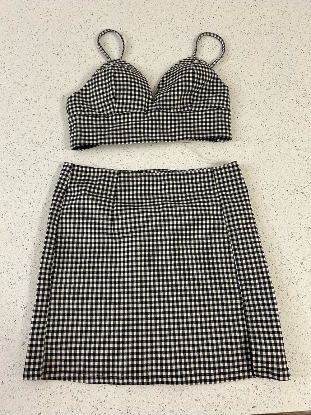 Black & White Gingham High-Waist Mini Skirt Set